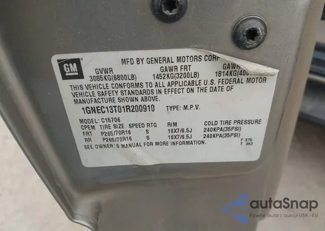 2001 Chevrolet Tahoe Lt из США, поврежденный, VIN 1GNEC13T01R200910